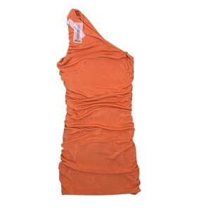 Bikinishe Orange One Shoulder Ruched Bodycon Mini Dress Stretchy Small